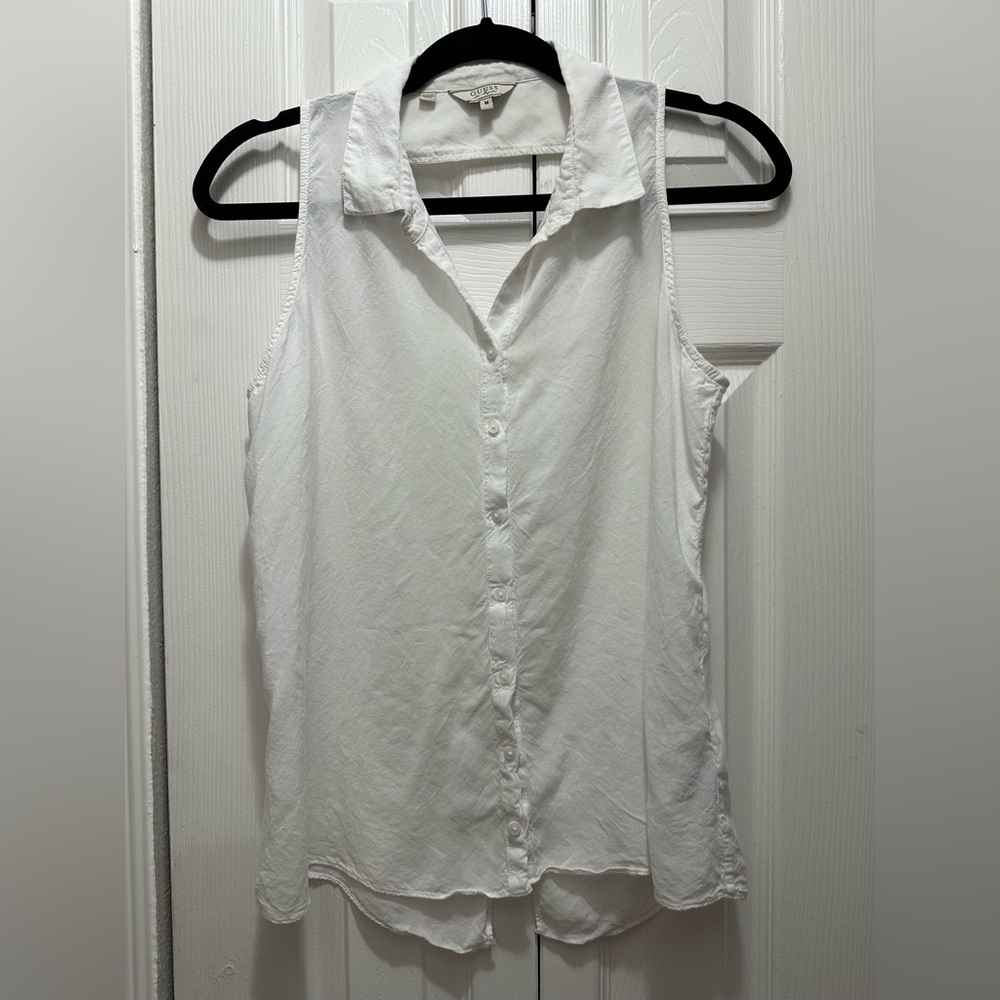 Guess White Sleeveless Button-Down Shirt‎